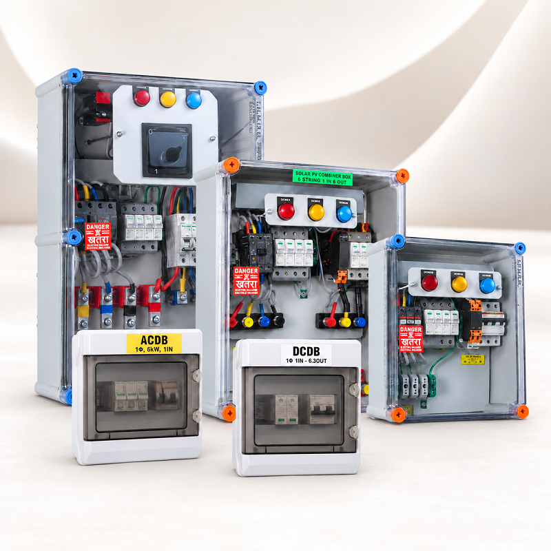 Five electrical enclosures on an ivory backdrop