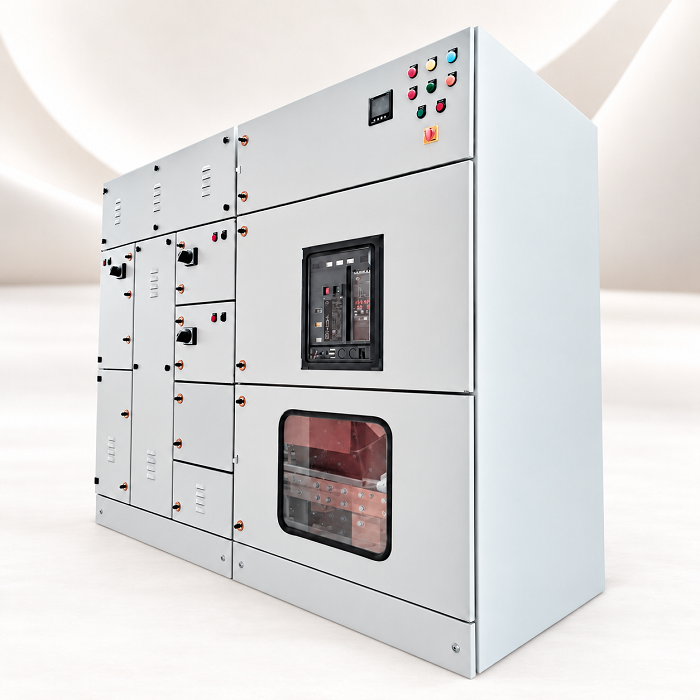 Light-gray switchgear cabinet assembly